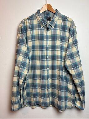 Todd Snyder Men’s Shirt XXL Blue Cream Plaid Long Sleeve Button Down Cotton